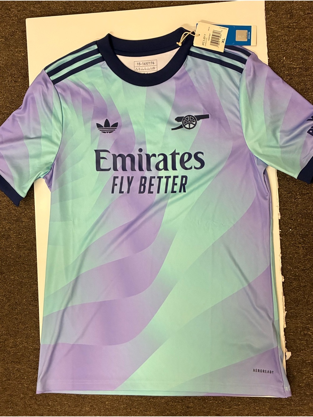 ARSENALEmirates Fly Better Soccer Jersey by Adidas Blue and Purple Size XL NWT